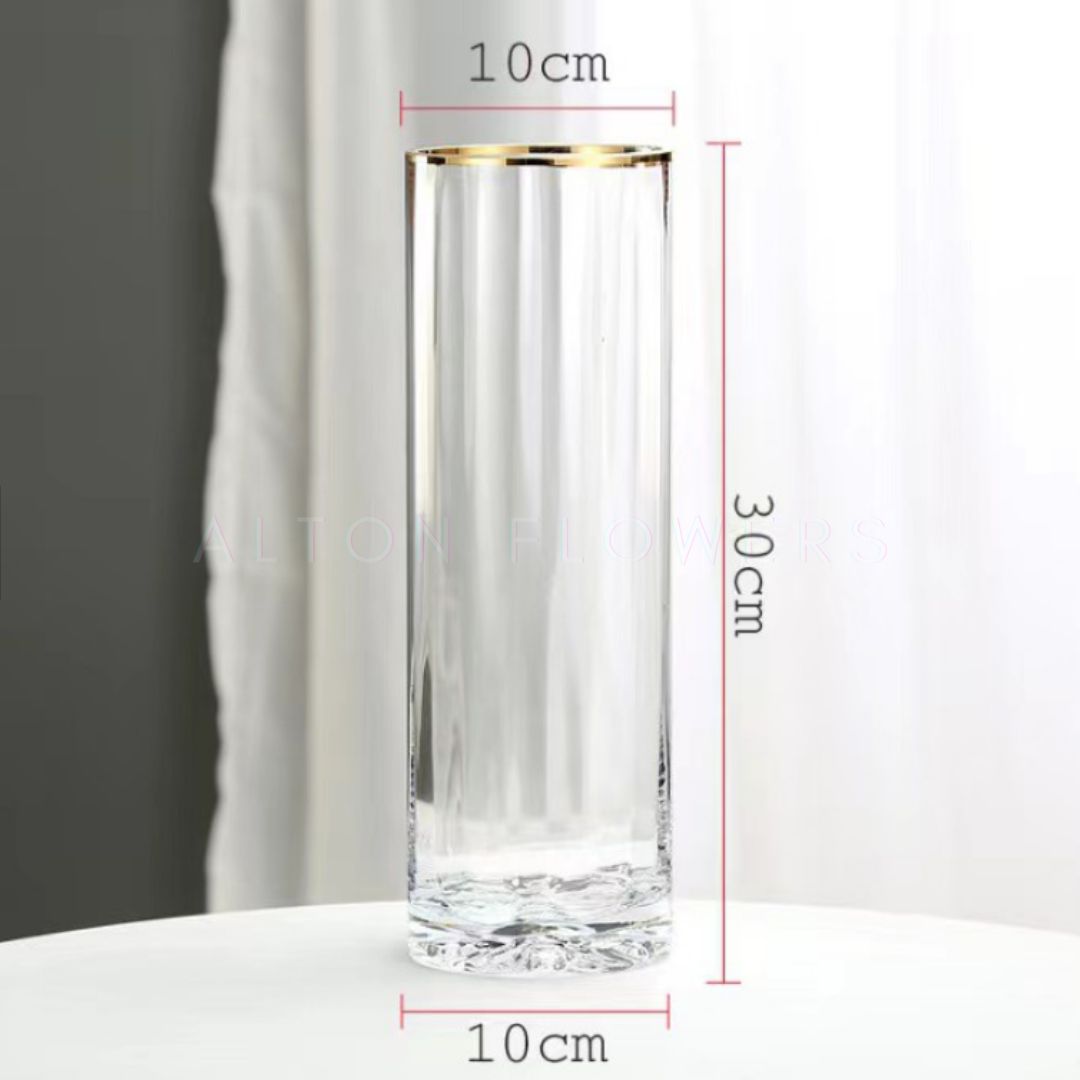 30cm Glass Vase With Golden Rim, flowers, home decor, events Avase278