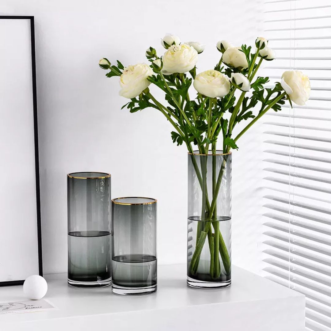 30cm Glass Vase With Golden Rim, flowers, home decor, events Avase279