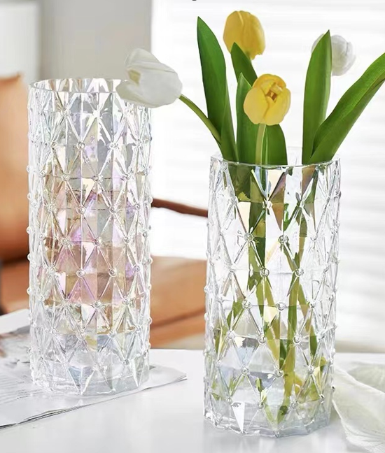 27cm Premium Nordic Iridescent Glass Flower Vase, Indoor Decoration, Home Decoration, Minimalist Avase311