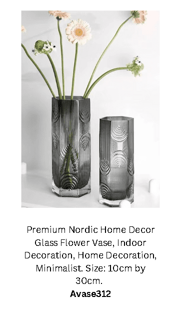 Tall 30cm smoked glass geometric vase with Nordic pattern, ideal for floral arrangements, by Alton Flowers.