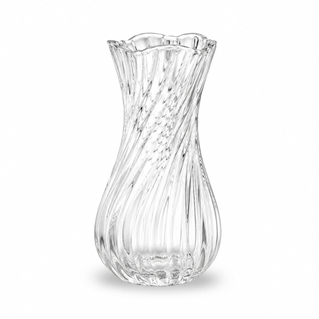 25.5cm clear ribbed glass flower vase with wavy rim for rose, lily and tabletop flower arrangements