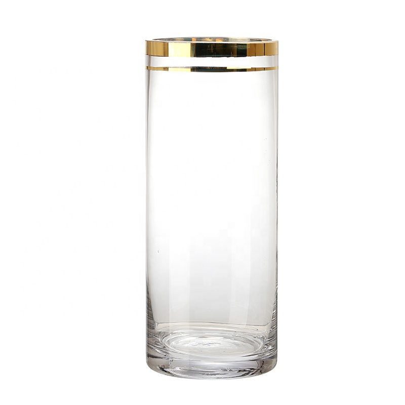 20cm Gold Rim Glass Vase Transparent Living Room Floor Lucky Bamboo Hydroponic Hydroponic Simple Ornaments/landing Avase317