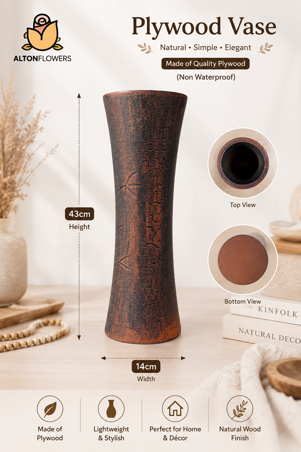 Vase Wooden Tall, flowers, garden, home decor, events Avase366