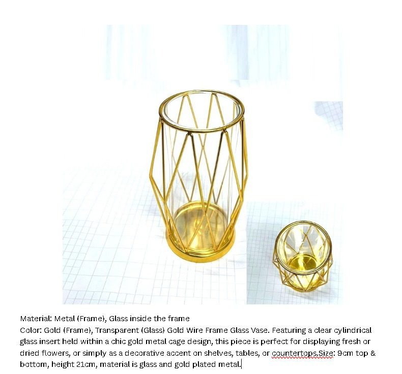 Vase for flower, plants, plants , glass vase in metal frame , home decor , Avase393