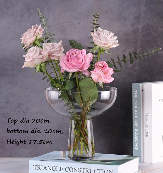 Clear glass vase for flowers and plants, ideal for arrangements and events, by Alton Flowers N Gifts.