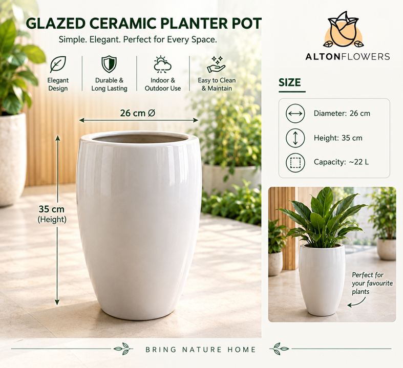 33CM-44cm (SELF COLLECTION ONLY) Premium Glazed Ceramic Planter Pot – Elegant Indoor & Outdoor Flower Pot