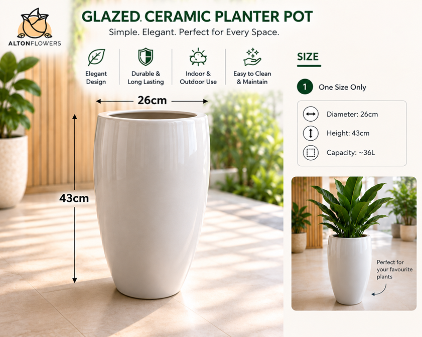 33CM-44cm (SELF COLLECTION ONLY) Premium Glazed Ceramic Planter Pot – Elegant Indoor & Outdoor Flower Pot