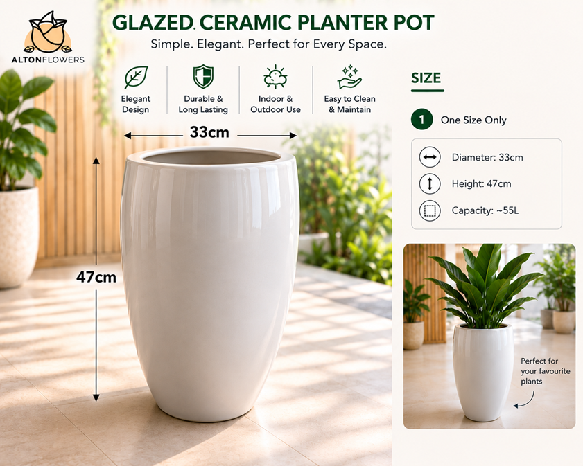 33CM-44cm (SELF COLLECTION ONLY) Premium Glazed Ceramic Planter Pot – Elegant Indoor & Outdoor Flower Pot