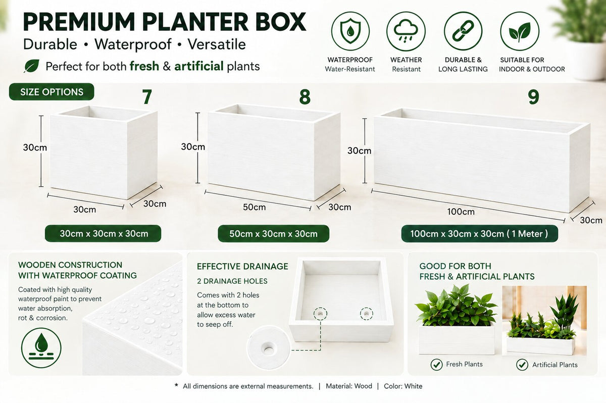 Heavy Duty Waterproof Planter Box | Modern Rectangular Flower Pot | Polymer Coated | Drainage Holes | Indoor & Outdoor