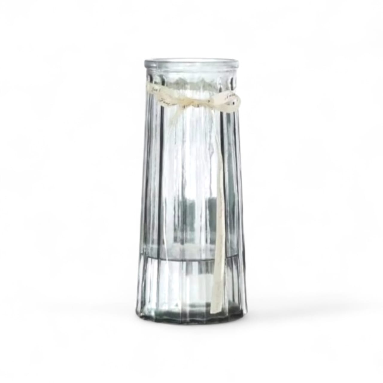 24.5cm Vintage Ribbed Glass Vase with Ribbon – Elegant Flower Vase for Home & Event Decor Aavase408-1