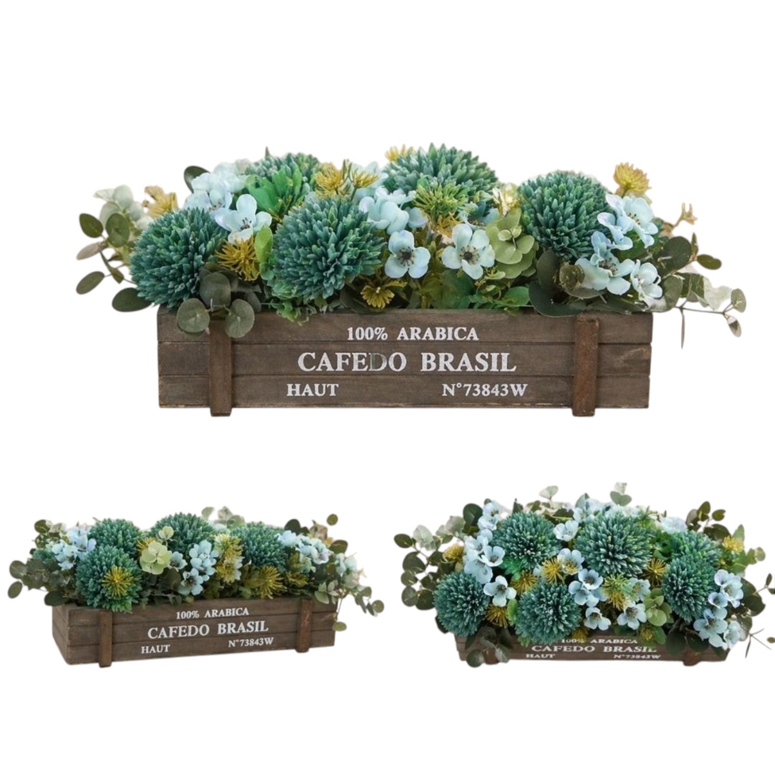 Elegant Artificial Flower Arrangement Placed in a Rustic Wooden Box