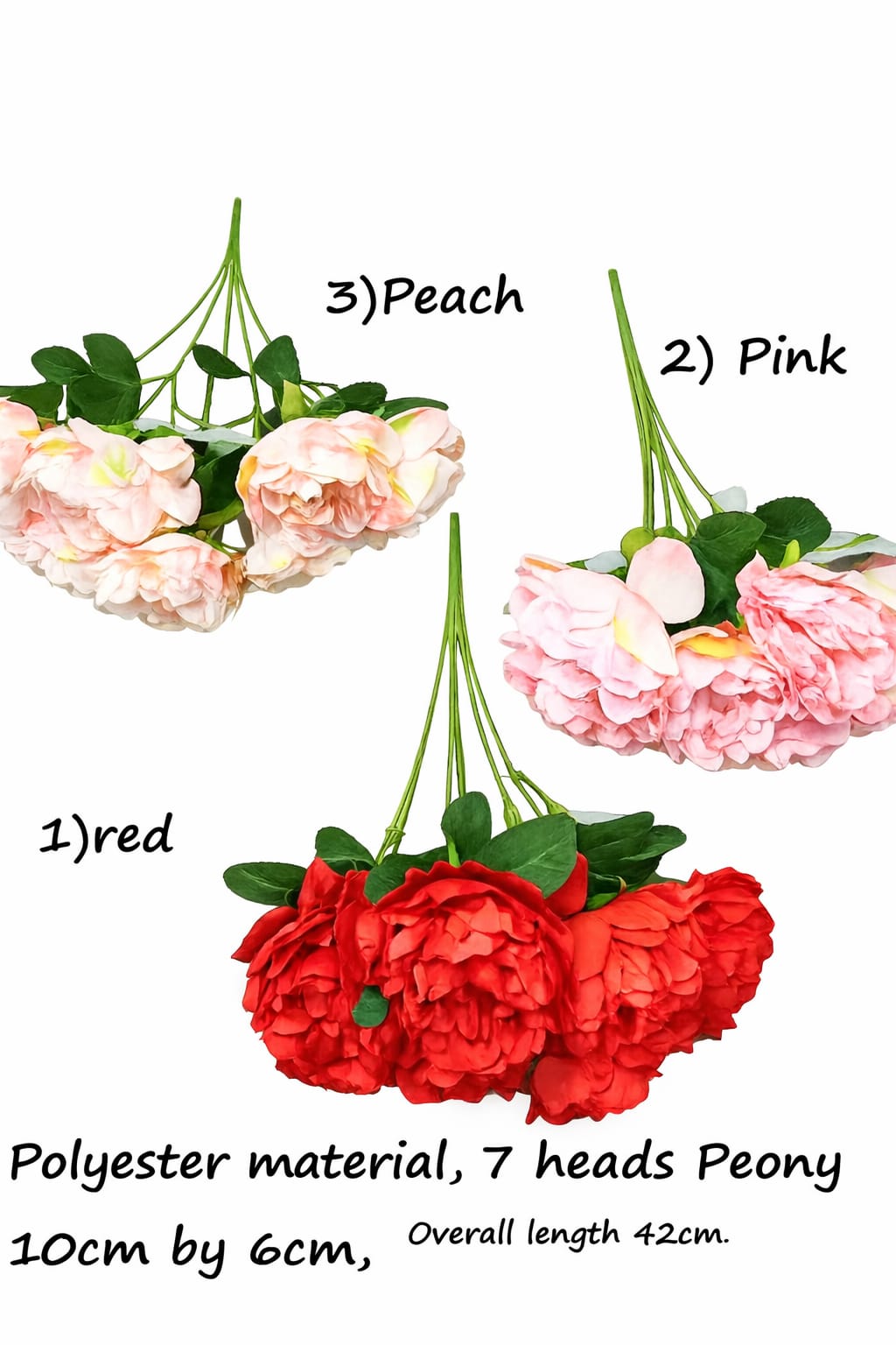 Artficial Peony Bush x7 heads Polyester Artificial Flowers Afaux846 - Alton Flowers