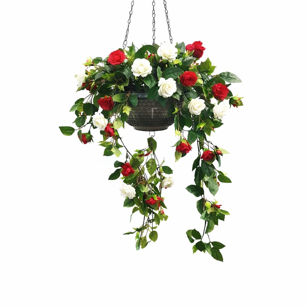 Artificial hanging rose plant with pot by Alton Flowers, ideal for home decor, garden, and event decoration.