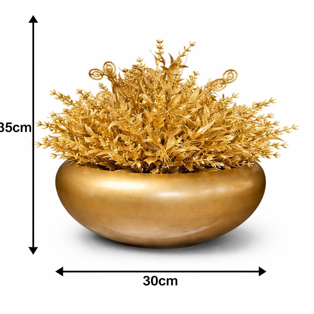 35 Flower Arrangement Gold Foilage with metal bowl AAA957
