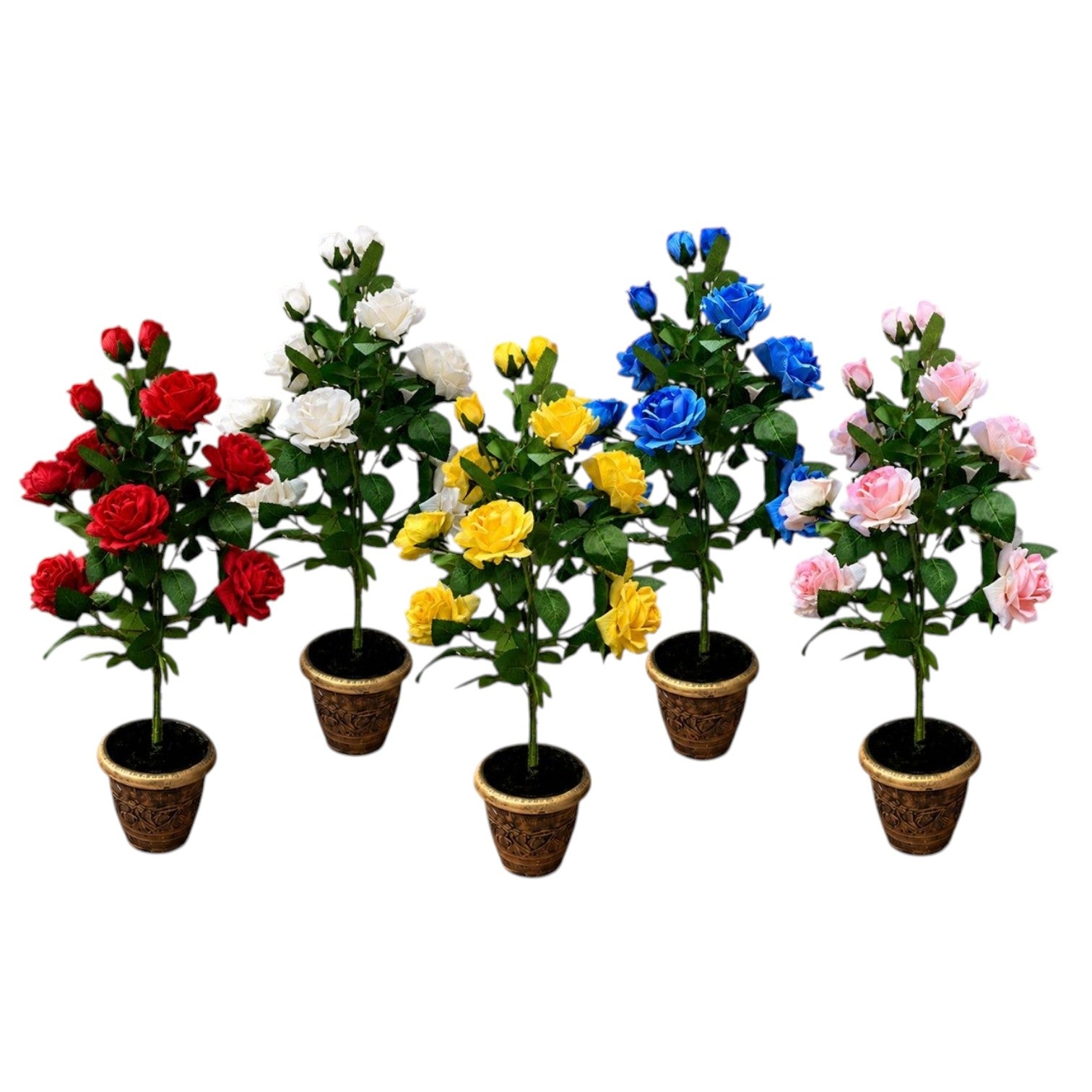 Alton Flowers 90cm velvet rose bush plant for office and home decor, featuring lush red velvet roses and green foliage.