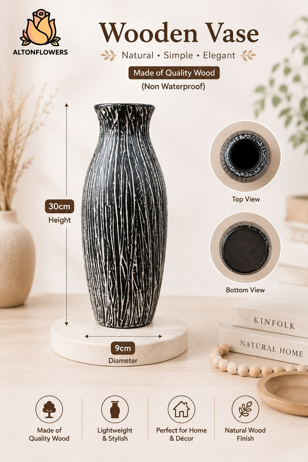 Vase Wooden Tall, flowers, garden, home decor, events Avase366