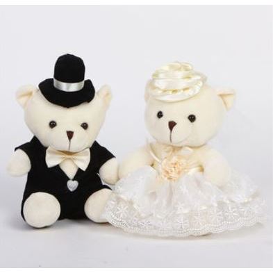 Bridal Bear Doll 2pcs(1 set) 20cm Cute Stuffed Couple Teddy Bear Plush Toy Doll Wedding Car Dec Valentine Gift Toy Aacc327