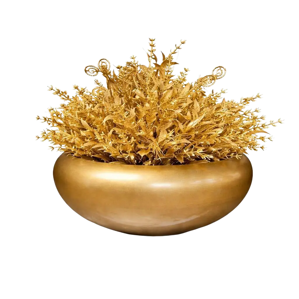 35 Flower Arrangement Gold Foilage with metal bowl AAA957