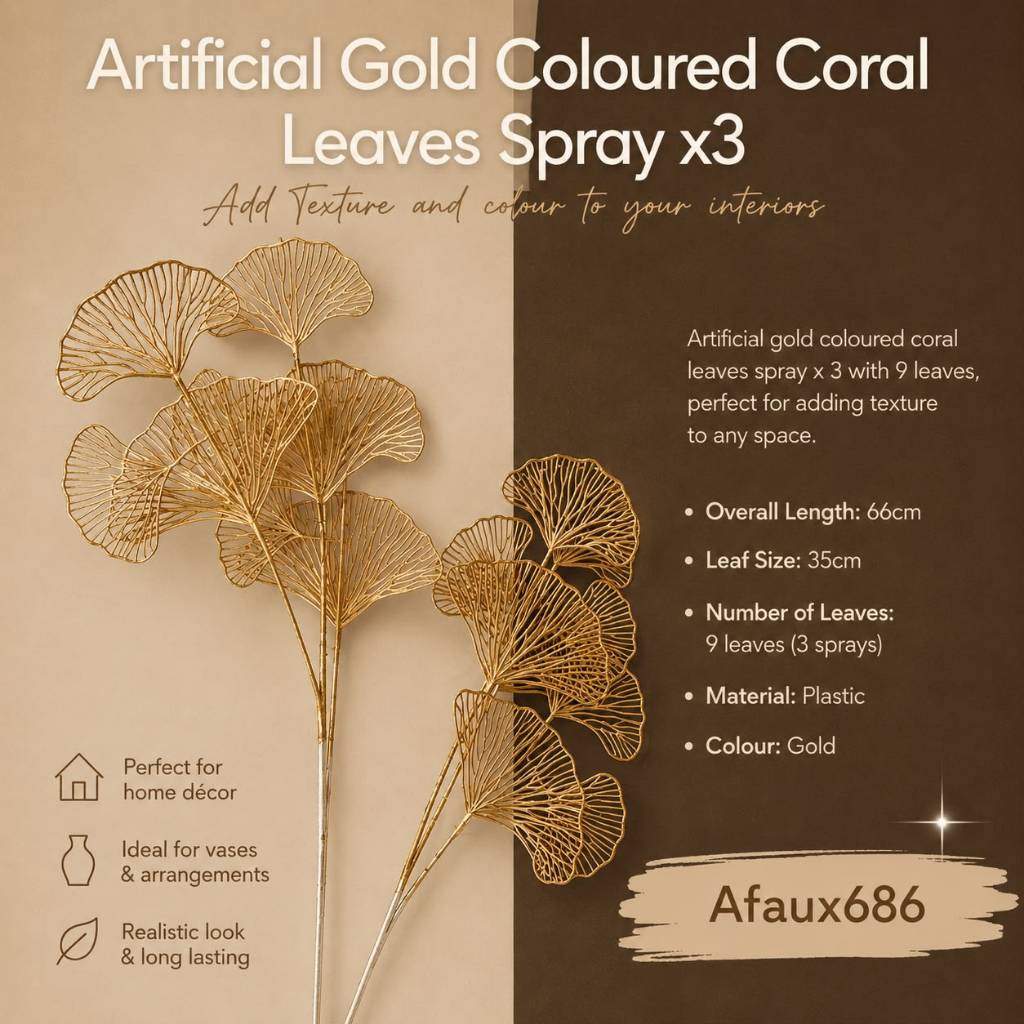 Artificial gold leaves and metallic flowers for home and event decoration, showcasing gold foliage from Alton Flowers N Gifts.