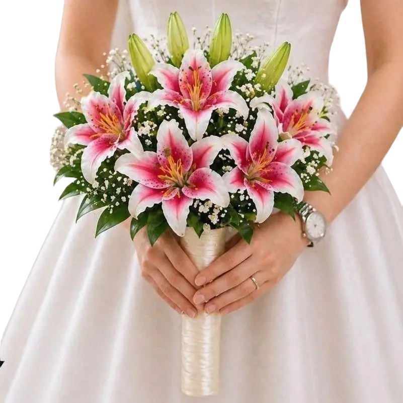 Elegant Hand Bouquet Artificial Lily Flower, Wedding, Photoshoot, Special Occasions AAA969