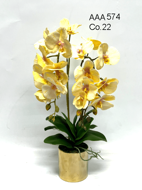 Flower Orchids phalaenopsis x2 stalks Artificial set in ceramic pot AAA574