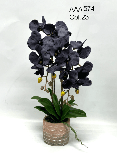 Flower Orchids phalaenopsis x2 stalks Artificial set in ceramic pot AAA574