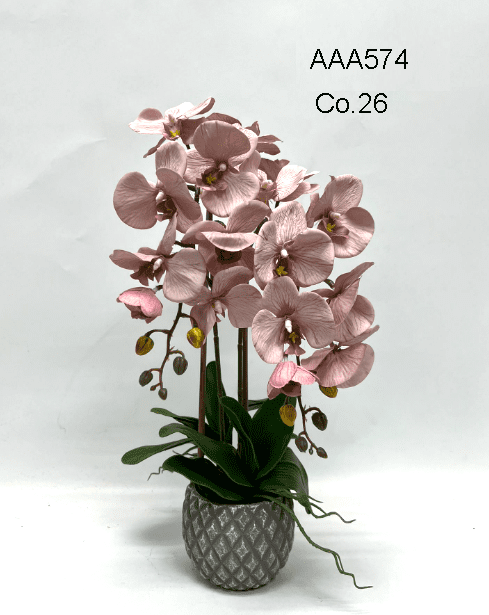 Flower Orchids phalaenopsis x2 stalks Artificial set in ceramic pot AAA574
