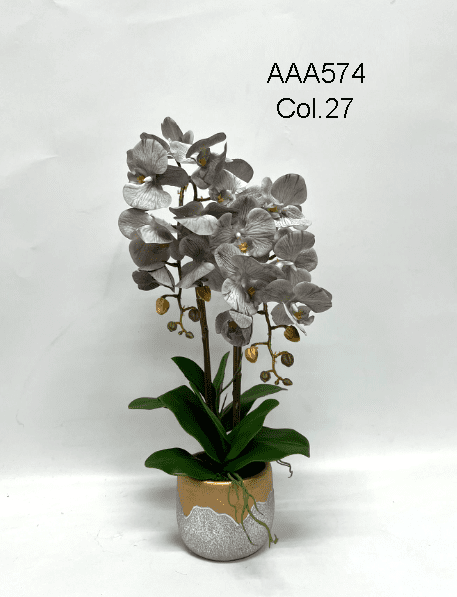 Flower Orchids phalaenopsis x2 stalks Artificial set in ceramic pot AAA574