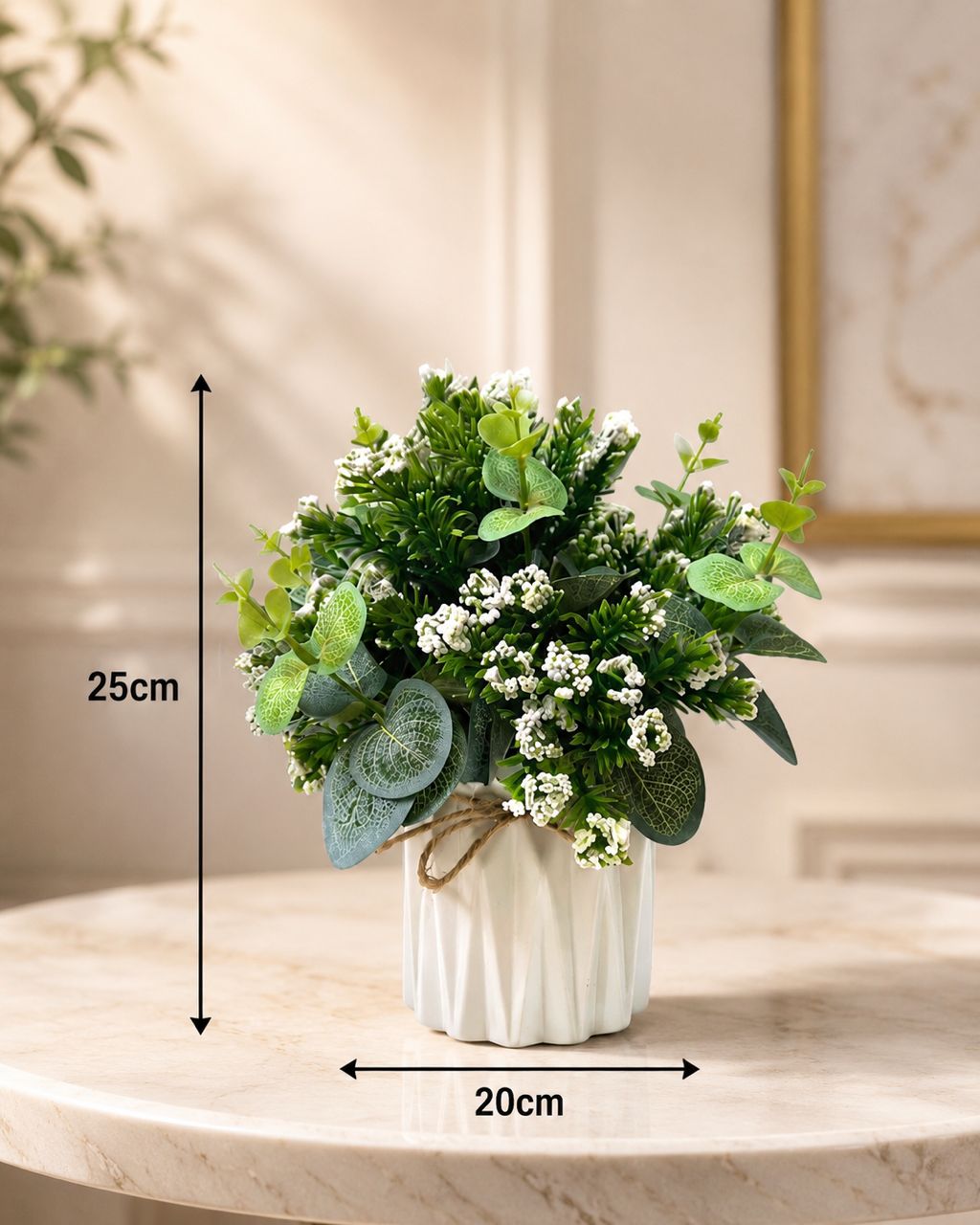 Faux flower arrangement in a ceramic vase with pink and white blooms, decorative greenery, by Alton Flowers.