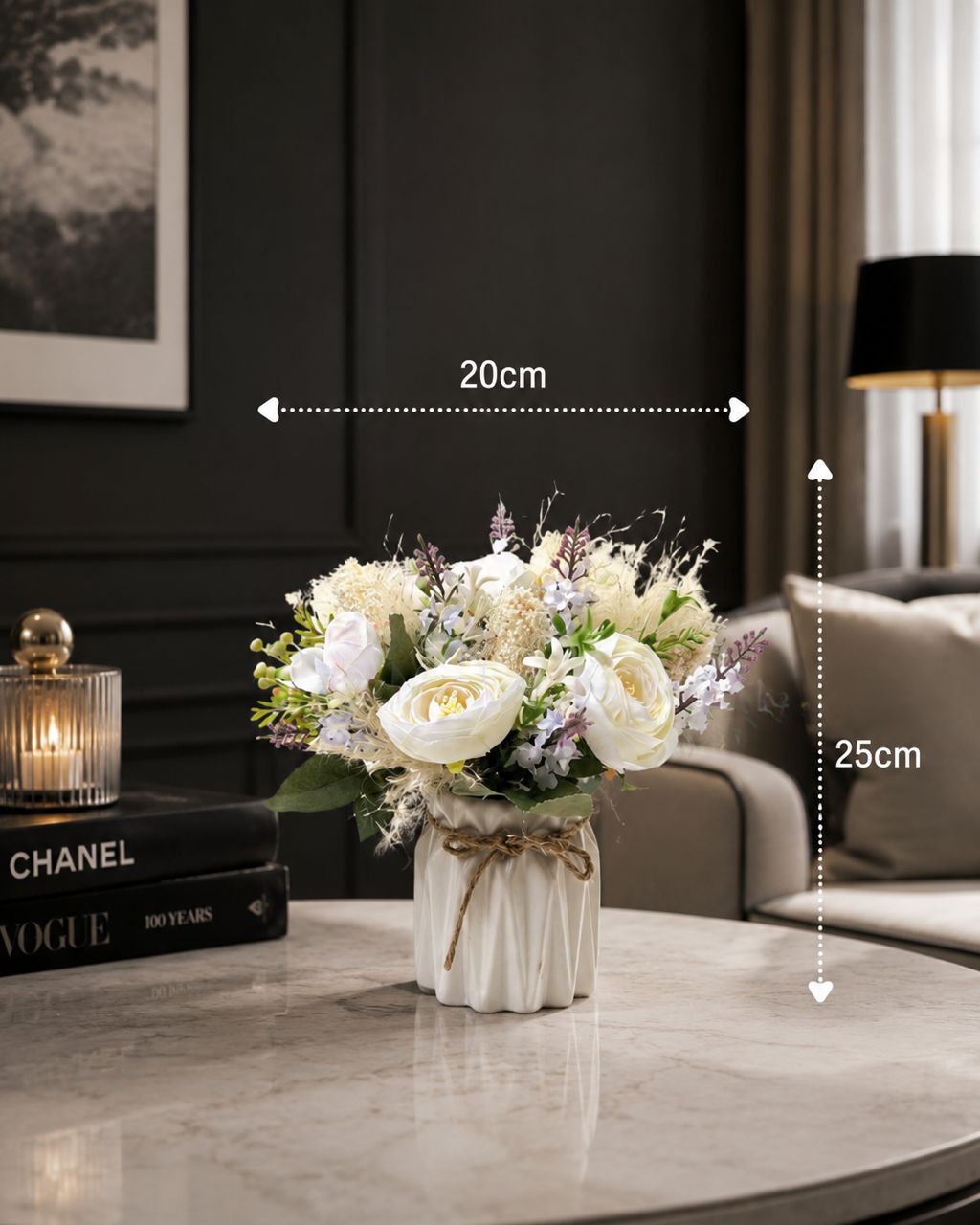 Faux flower arrangement in a ceramic vase by Alton Flowers, featuring colorful, realistic-looking artificial blossoms and greenery.