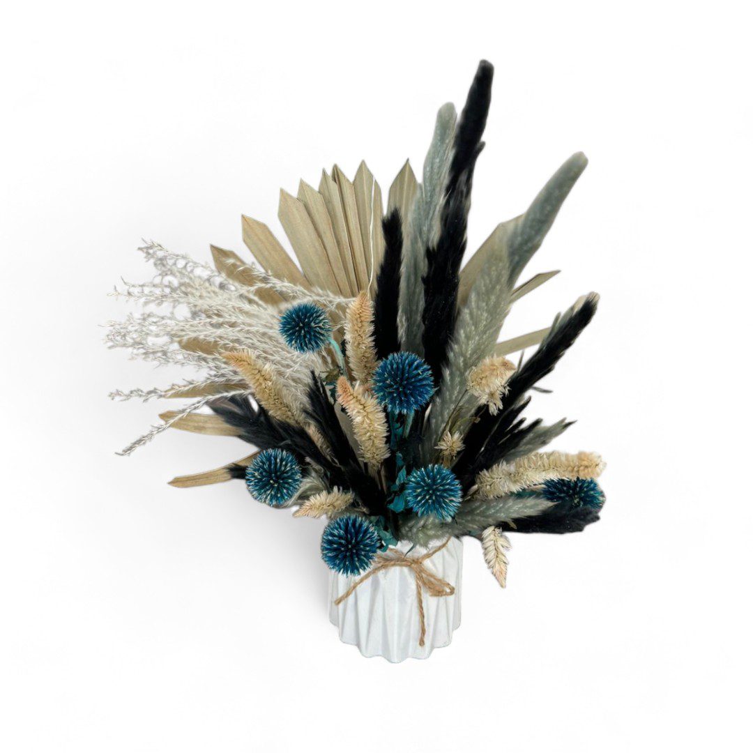 Echinops Pampas Dried Flowers Arrangement in Ceramic Pot AAA630