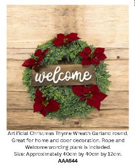 Artificial Wreath Christmas Garland round, door, garden event AAA644