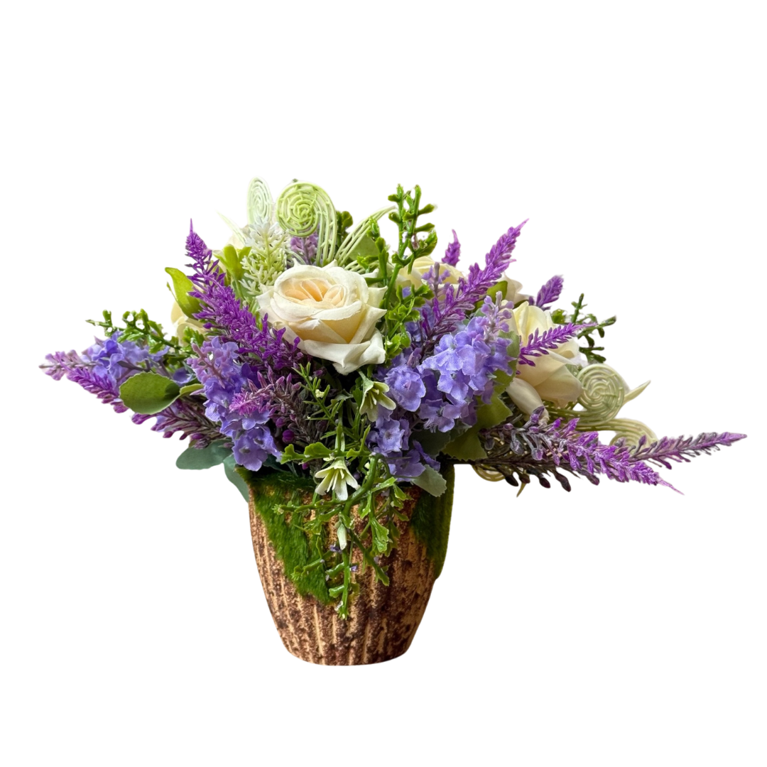 Artificial 18cm flower arrangement by Alton Flowers, perfect for home or office decor, featuring vibrant faux floral display.