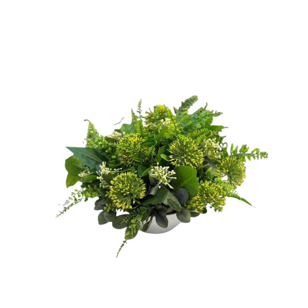 28cm Artificial Green Floral Arrangement – Porcelain Vase AAA928