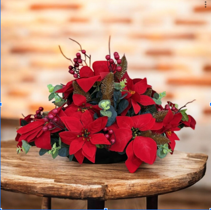 30cm Artificial Poinsettia Floral Arrangement Christmas (60 × 30 × 30 cm) AAA937