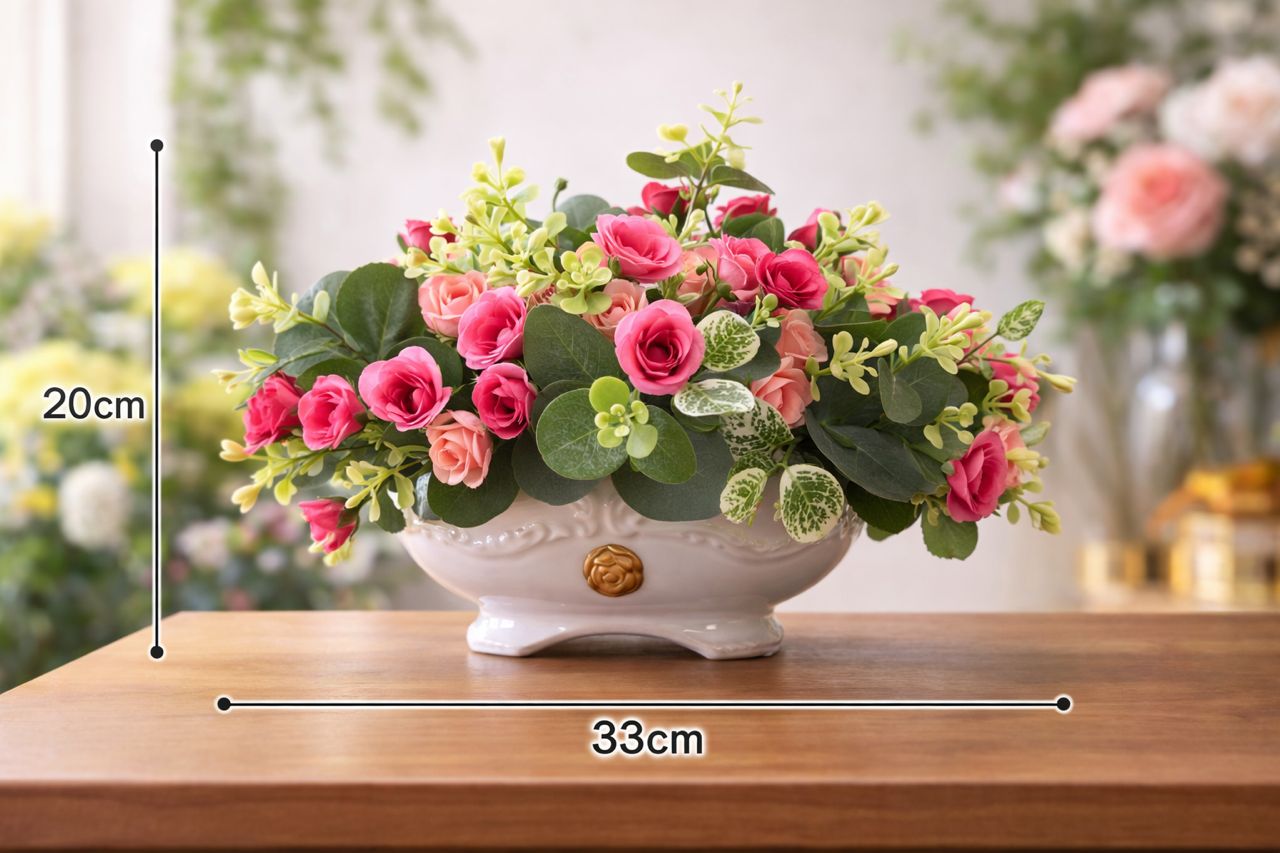 20cm Artificial Flower Arrangement Styled in a Classic Ceramic Vase AAA958