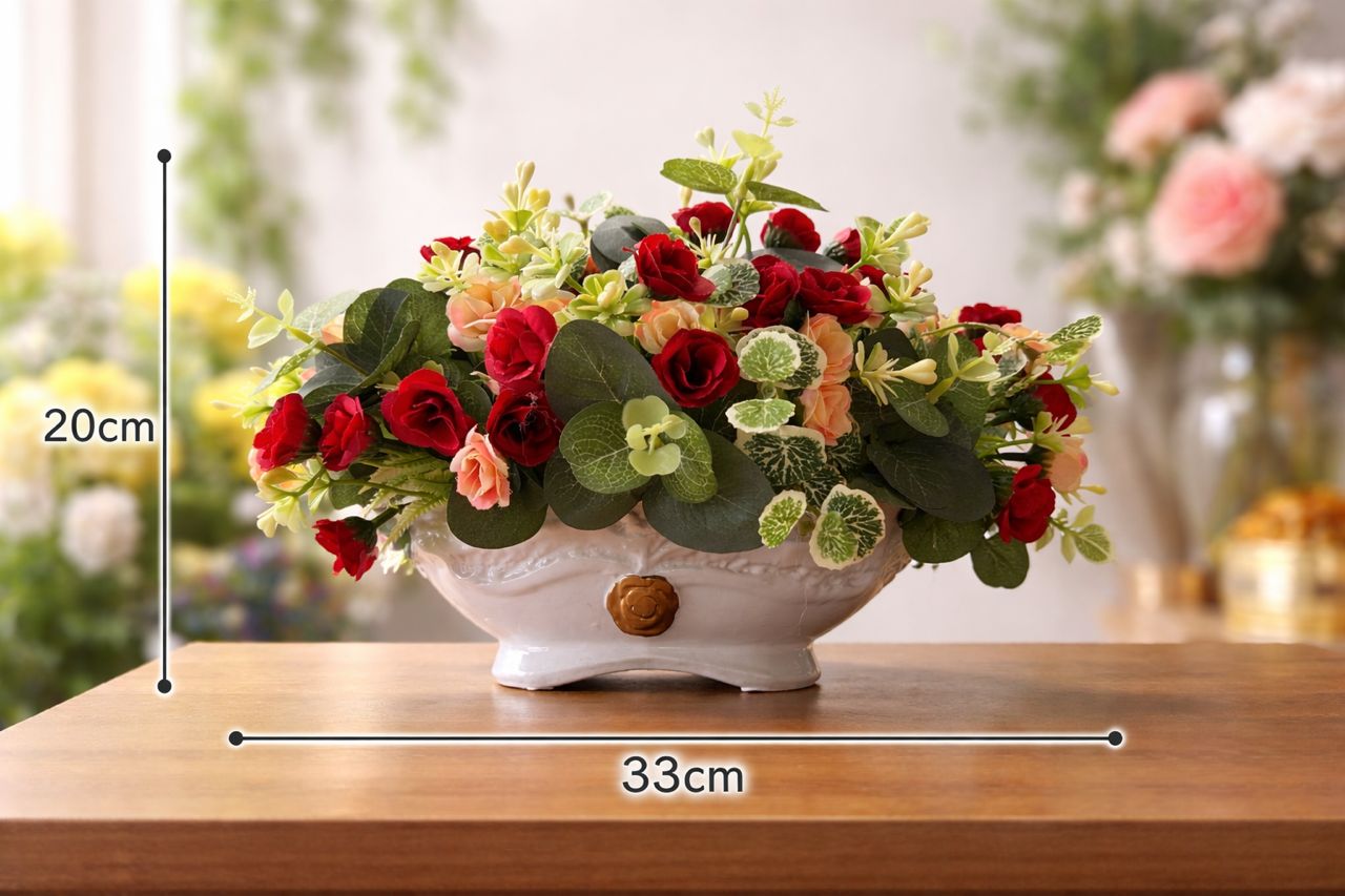 Artificial flower arrangement in a 20cm classic ceramic vase by Alton Flowers, featuring colorful blooms and lush greenery.