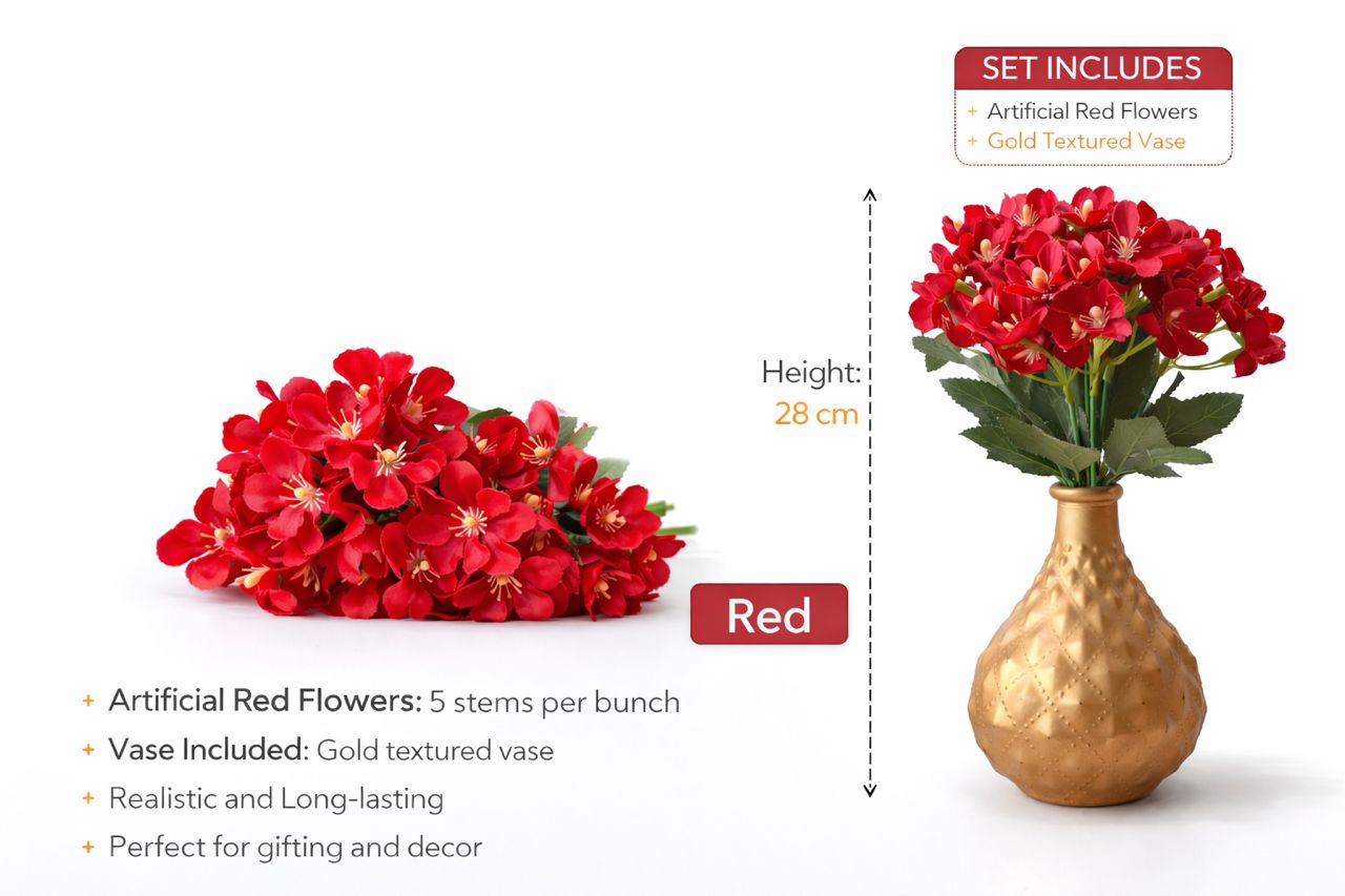 28cm Flower arrangement in a Gold textured vase, home decor, garden, events