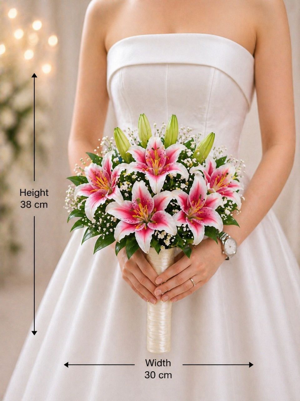 Elegant Hand Bouquet Artificial Lily Flower, Wedding, Photoshoot, Special Occasions AAA969