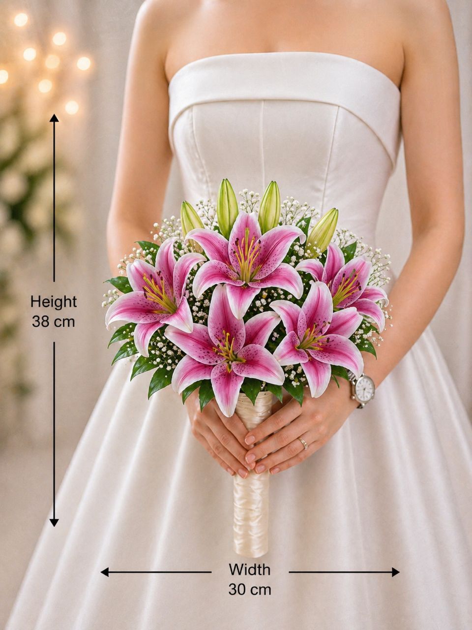 Elegant Hand Bouquet Artificial Lily Flower, Wedding, Photoshoot, Special Occasions AAA969