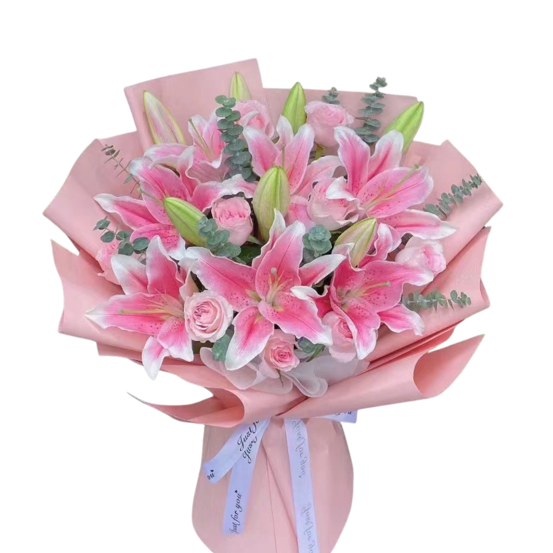 Rosy Lily Serenade  - Fresh Flower Arrangement AFT219