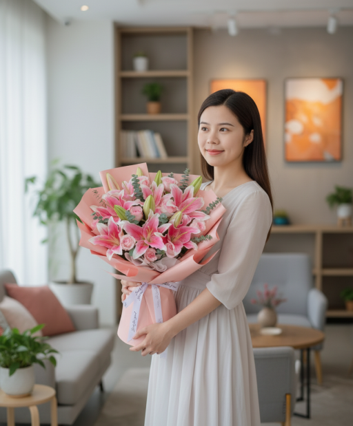 Rosy Lily Serenade  - Fresh Flower Arrangement AFT219