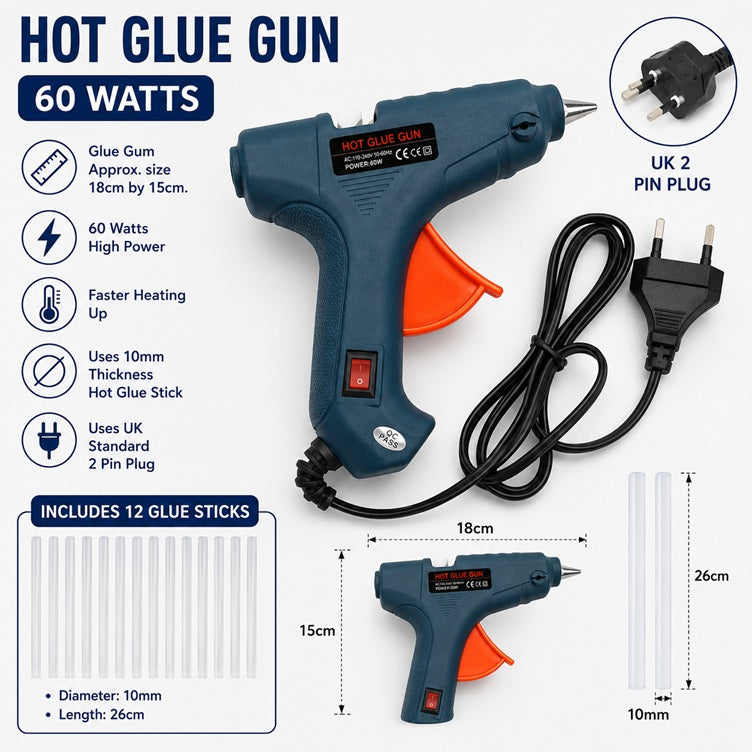 Alton Flowers hot glue gun with glue sticks, handheld tool for crafting and repairs, shown with glue sticks ready for use.