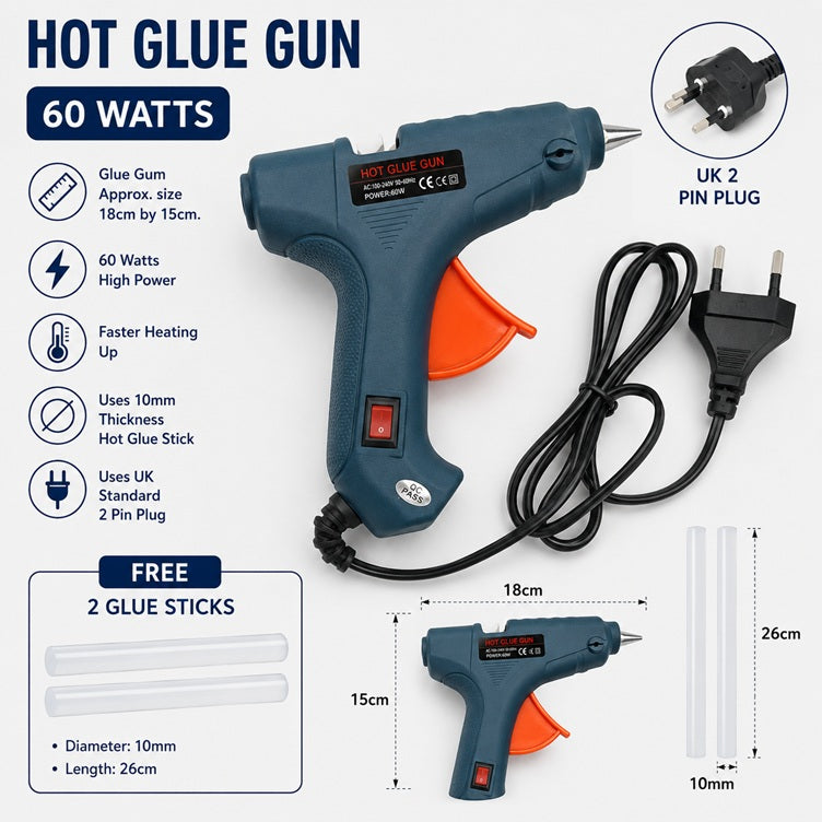 Alton Flowers hot glue gun with a pack of glue sticks, handheld tool for crafting and DIY projects on a white background.