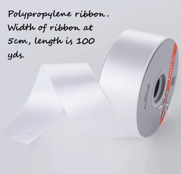 White polypropylene ribbon for wedding decor and events, 5cm wide, 100 yards, by Alton Flowers N Gifts