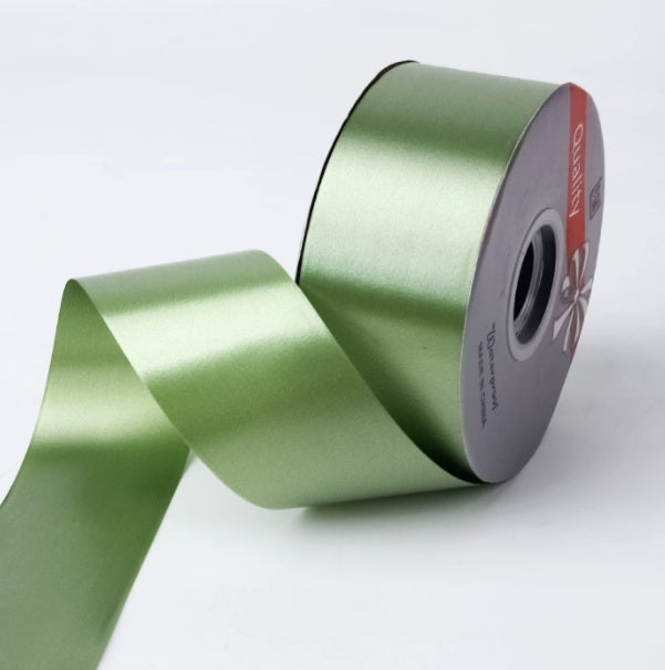 Army green polypropylene ribbon for weddings and events, 5cm wide, 100 yards long, suitable for decor and gift wrapping.