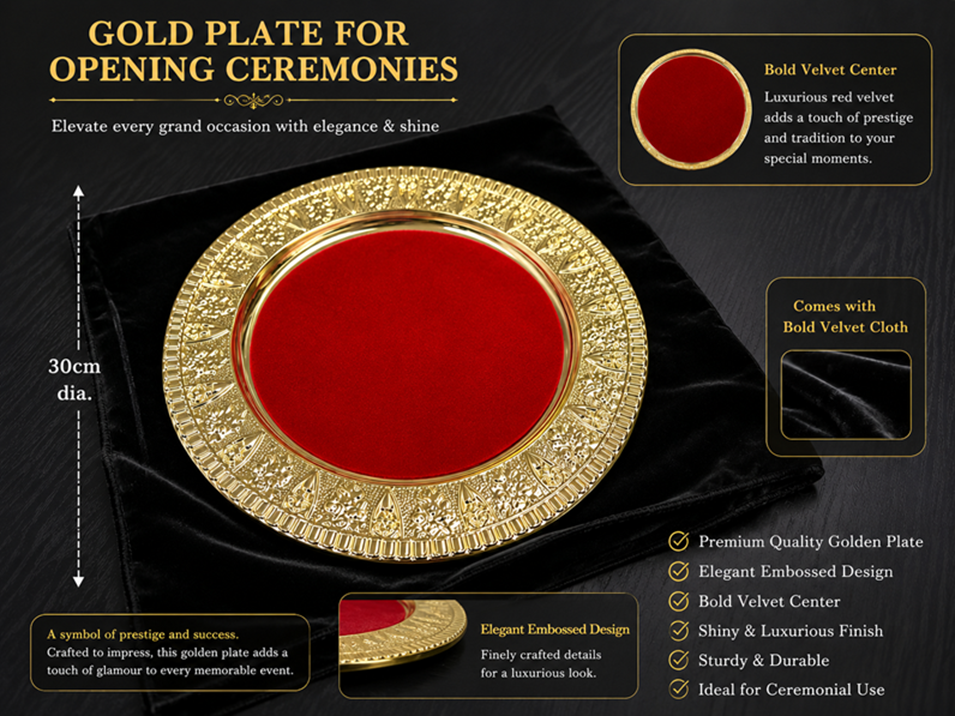 30cm Opening Ceremony Gold Round Tray Plate