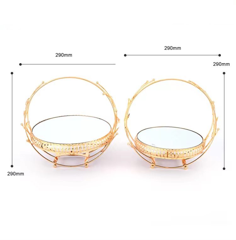 【SG】Decorative Mirror Tray Glass Display Tray Golden Jewelry Tray, Wedding, Events Aacc315