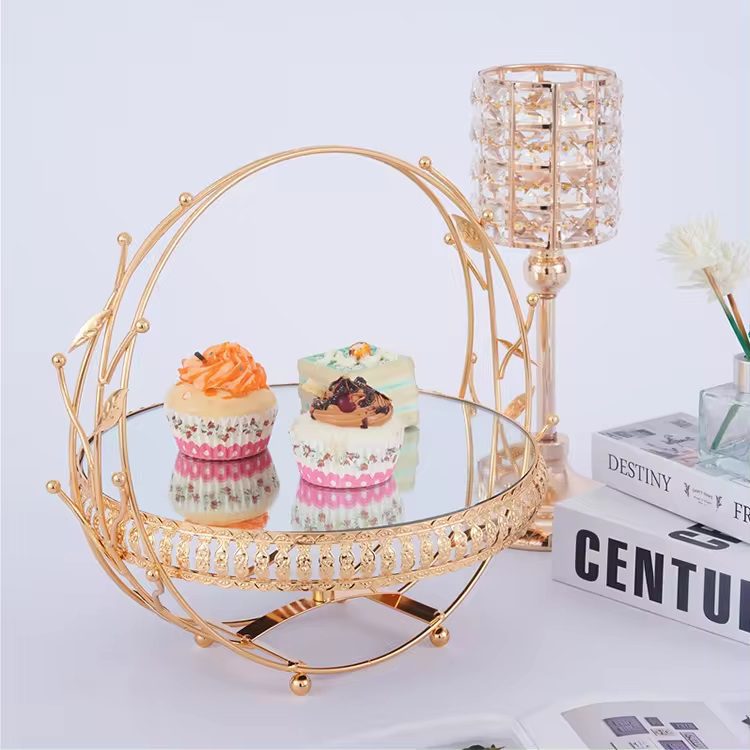 【SG】Decorative Mirror Tray Glass Display Tray Golden Jewelry Tray, Wedding, Events Aacc315