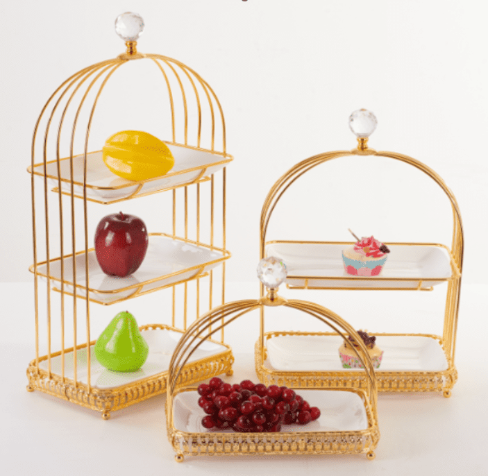 【SG】Decorative Decorative Tiered Tray Glass Display Tray Golden Jewelry Tray, Wedding, Events Aacc317